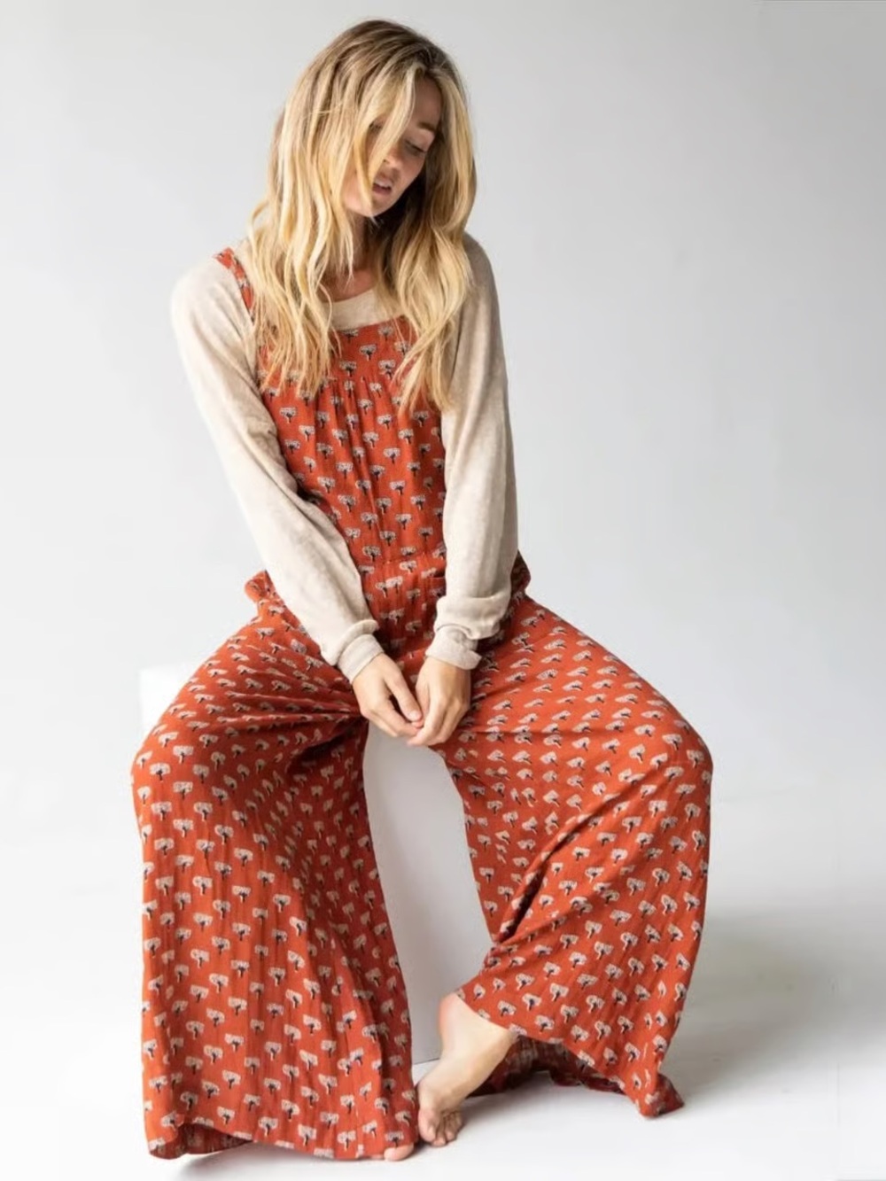 NWT NATURAL LIFE | Women’s Rust Dakota Wide-Leg Overalls Jumpsuit Tree Print XS